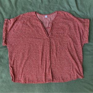 Brick Red and White Polka Dot Blouse